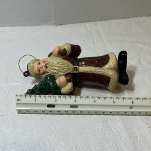 Lg Standing Santa/Father Christmas Glitter Holding w/Tree & Sack Ornament 6" - Picture 6 of 6